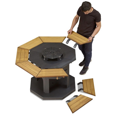 Schwarzer Grilltisch aus Holz und Edelstahl für Garten und Outdoor