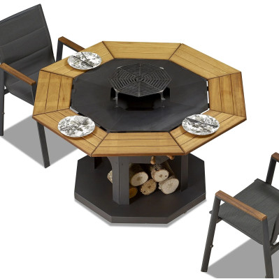 Schwarzer Grilltisch aus Holz und Edelstahl für Garten und Outdoor