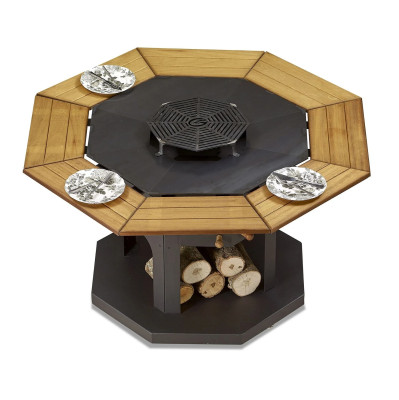 Schwarzer Holz-Grilltisch im eleganten Design für den Außenbereich