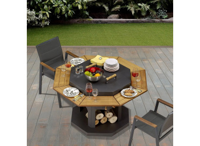 Schwarzer Holz-Grilltisch im eleganten Design für den Außenbereich