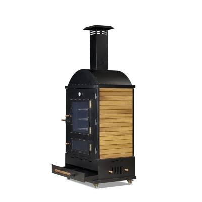 Gartenofen in Schwarz aus Holz und Edelstahl modern robust