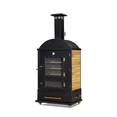 Gartenofen in Schwarz aus Holz und Edelstahl modern robust