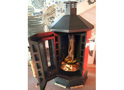 Roter Gartenofen aus Edelstahl mit Glas, stilvoll und langlebig