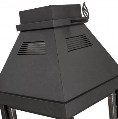 Schwarzer Edelstahl-Holz Kamin modern stilvoll