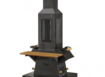 Schwarzer Edelstahl-Holz Gartenkamin modern elegant