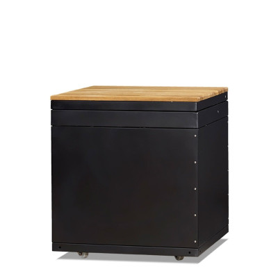 Außenküchenmodul in Schwarz aus Holz und Edelstahl für Gartenküche