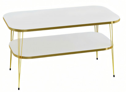 Moderner weißer Couchtisch aus Holz mit Edelstahlrahmen