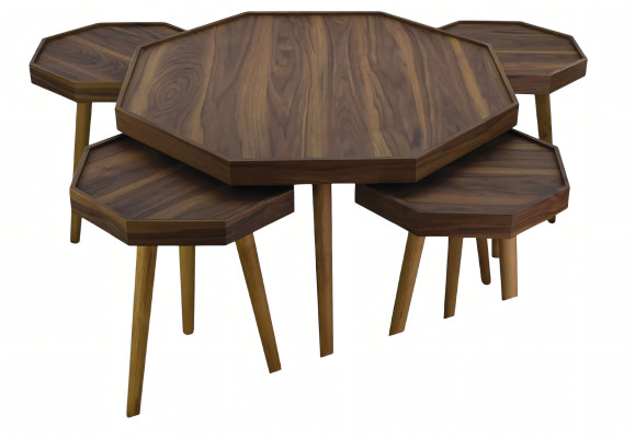 Eleganter brauner Holztischset mit Couchtisch und Beistelltischen