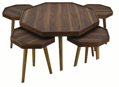 Eleganter brauner Holztischset mit Couchtisch und Beistelltischen