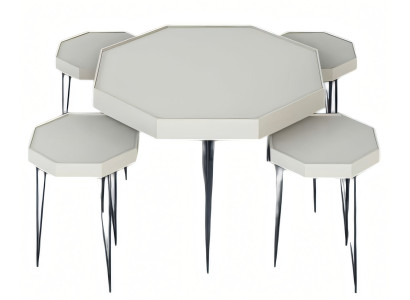 Eleganter weißer Holz-Couchtisch mit Beistelltischen im modernen Stil