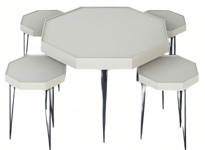 Eleganter weißer Holz-Couchtisch mit Beistelltischen im modernen Stil