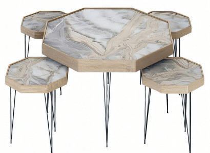 Beige Holz Couchtisch und Beistelltische modern elegantes Set