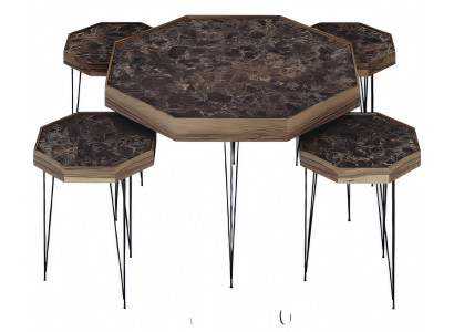 Eleganter brauner Holz-Couchtisch mit Beistelltischen im modernen Stil