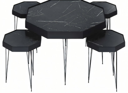 Schwarzer Holz Couchtisch mit Beistelltischen modern und stilvoll