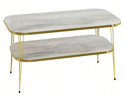 Eleganter grauer Couchtisch aus Holz mit Edelstahl für modernes