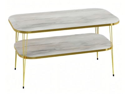 Eleganter grauer Couchtisch aus Holz mit Edelstahl für modernes