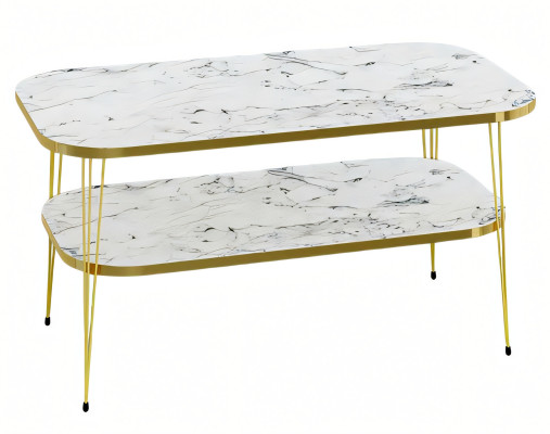 Moderner weißer Couchtisch aus Holz mit Edelstahlrahmen