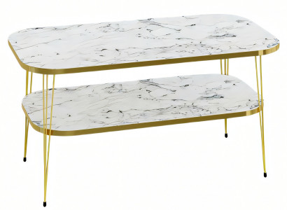 Moderner weißer Couchtisch aus Holz mit Edelstahlrahmen