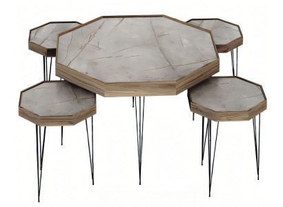 Elegantes graues Holz Couchtisch-Set mit Beistelltischen in modernem