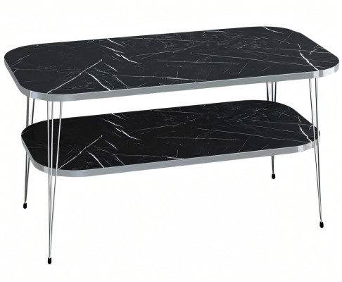 Moderner schwarzer Couchtisch aus Holz mit Edelstahl-Design