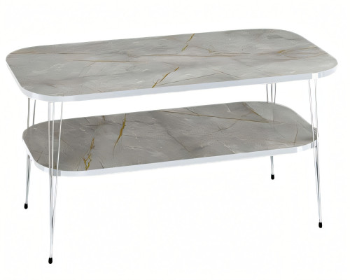 Moderner grauer Couchtisch aus Holz mit Edelstahlakzenten