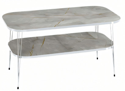 Moderner grauer Couchtisch aus Holz mit Edelstahlakzenten