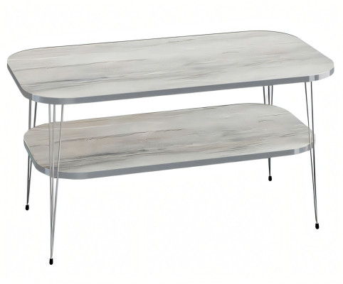 Moderner grauer Couchtisch aus Holz mit Edelstahlakzenten