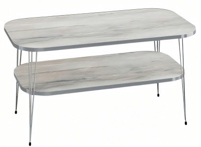 Moderner grauer Couchtisch aus Holz mit Edelstahlakzenten