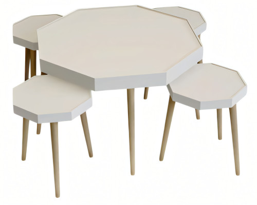 Eleganter Weißer Holz Couchtisch mit Beistelltischen im modernen Stil