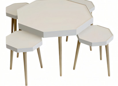 Eleganter Weißer Holz Couchtisch mit Beistelltischen im modernen Stil