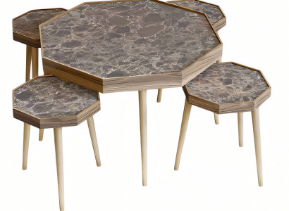 Eleganter Brauner Holz Couchtisch mit Beistelltischen im Set