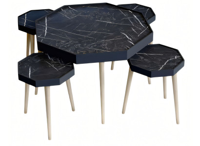 Schwarzer Holz Couchtisch mit Beistelltischen modernes Design