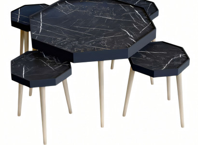 Schwarzer Holz Couchtisch mit Beistelltischen modernes Design