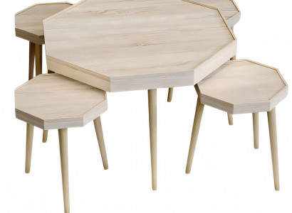 Beige Holz Couchtisch mit Beistelltischen Modernes Wohnzimmer Set