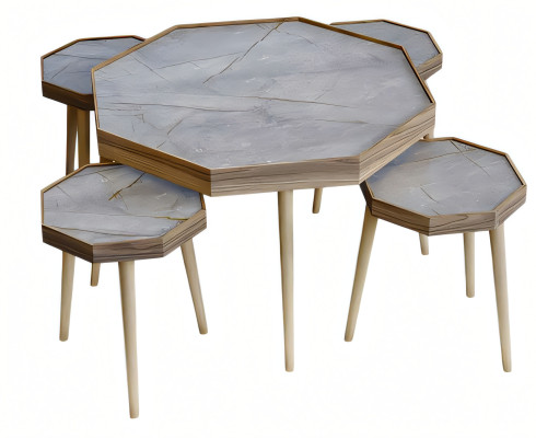 Eleganter grauer Holztisch-Set mit Couchtisch und Beistelltischen