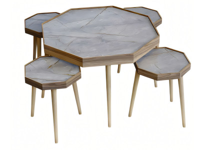 Eleganter grauer Holztisch-Set mit Couchtisch und Beistelltischen