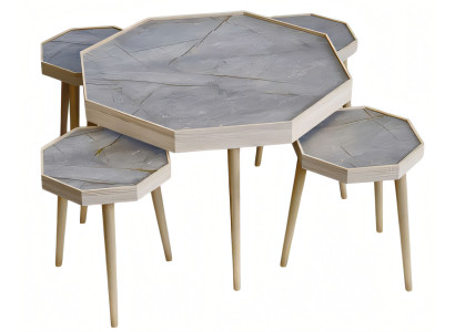 Grauer Holz Couchtisch mit Beistelltischen modern und elegant