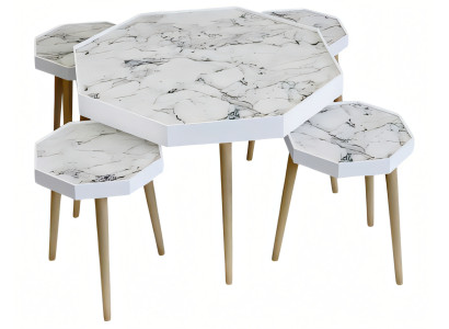 Weißer Holz Couchtisch mit Beistelltischen modern und stilvoll