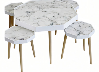 Weißer Holz Couchtisch mit Beistelltischen modern und stilvoll