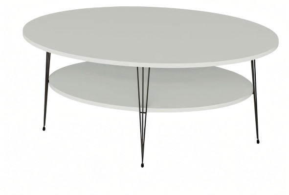 Moderner weißer Couchtisch aus Holz mit Edelstahlrahmen