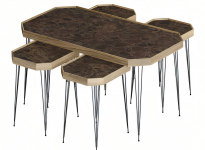 Eleganter Brauner Holz Couchtisch mit Beistelltischen im Stil