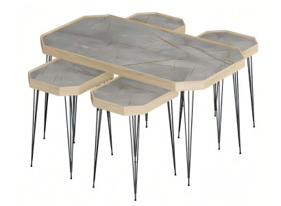 Eleganter grauer Holz-Couchtisch mit Beistelltischen im modernen Stil