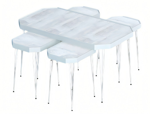 Eleganter Weißer Holz-Couchtisch mit Beistelltischen im modernen Stil