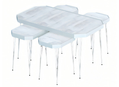 Eleganter Weißer Holz-Couchtisch mit Beistelltischen im modernen Stil