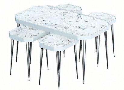 Eleganter Weißer Holz-Couchtisch mit Beistelltischen im modernen Stil