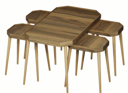 Moderner brauner Holz-Couchtisch mit Beistelltischen im Set