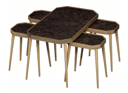 Eleganter brauner Holz-Couchtisch mit Beistelltischen im modernen Stil