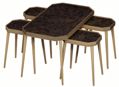 Eleganter brauner Holz-Couchtisch mit Beistelltischen im modernen Stil