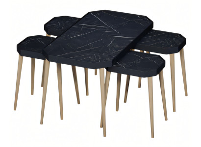 Schwarzer Holz Couchtisch mit Beistelltischen modern eleganter Stil