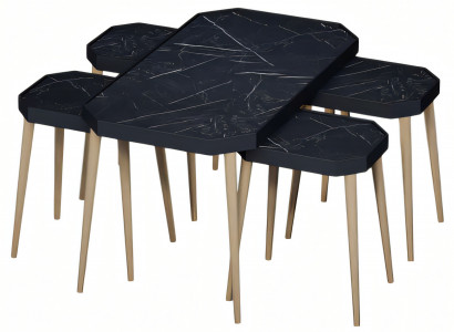 Schwarzer Holz Couchtisch mit Beistelltischen modern eleganter Stil